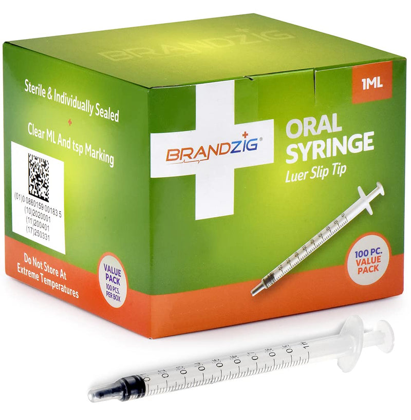 [Australia - AusPower] - 1ml Oral Syringe - 100 Pack – Luer Slip Tip, No Needle, Sterile Individually Blister Packed - Medicine Administration for Infants, Toddlers and Small Pets 