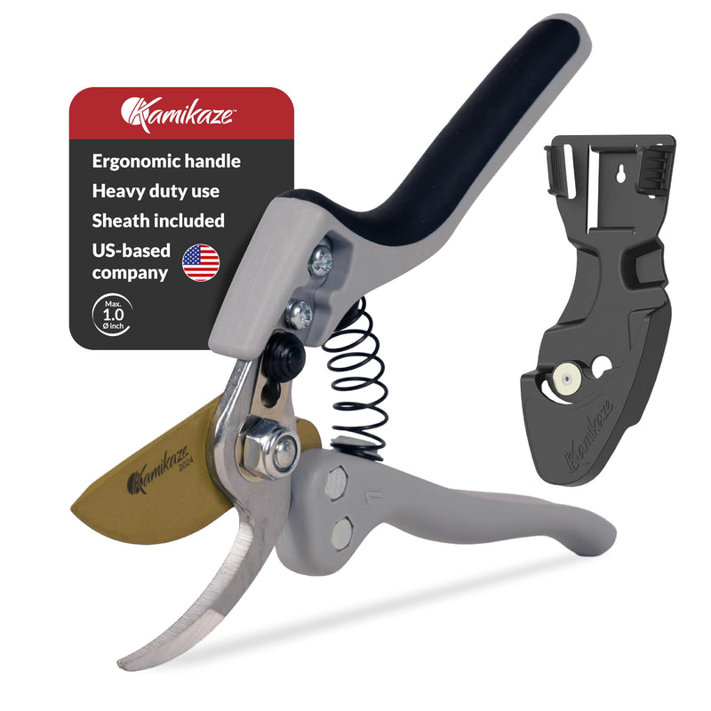 KAMIKAZE Heavy-Duty Professional Pruning Shears for Gardening, Ergonomic Comfort Handle, SK5 High-Carbon Steel Bypass Blade, Cuts Branches Up to 1 Inch, Garden Clippers for Tree and Shrub Trimming Medium Handle Bypass