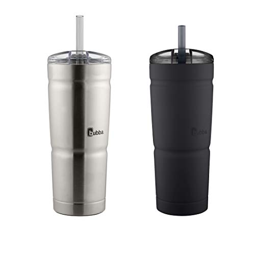 BUBBA BRANDS Envy S Vacuum-Insulated Stainless Steel Tumbler with Lid and Straw, Reusable Iced Coffee or Water Cup, BPA-Free Travel Tumbler, 24oz 2-Pack Black& Steel 24oz (Pack of 2) Black & Steel