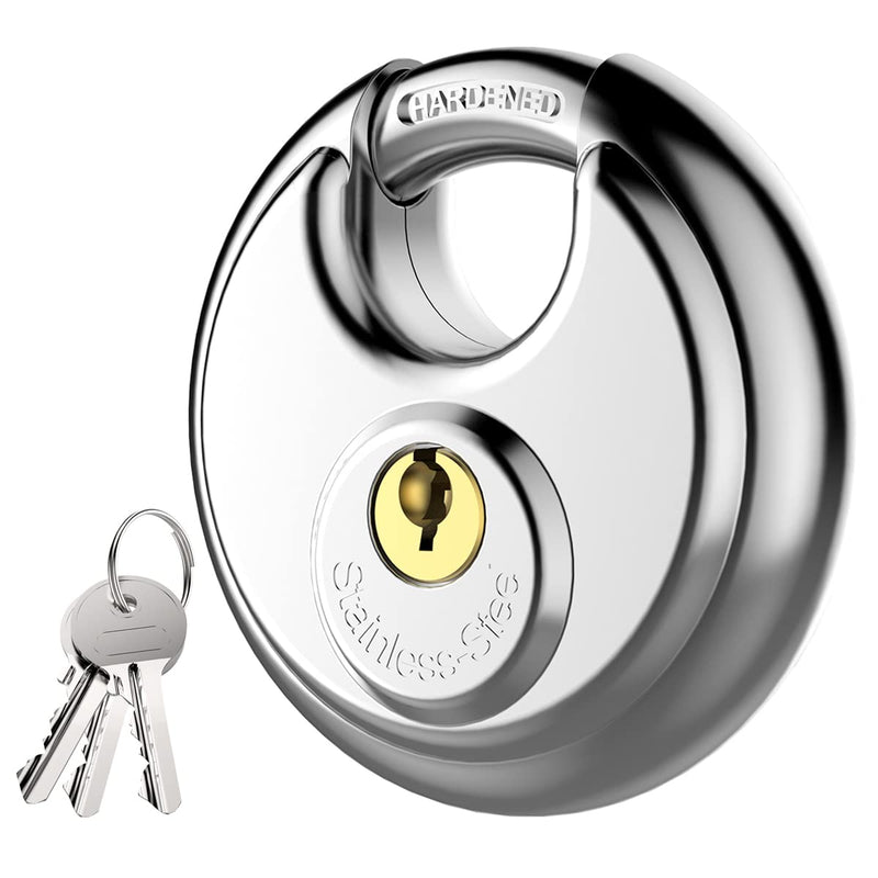 [Australia - AusPower] - Puroma Keyed Padlock, Stainless Steel Discus Locker Lock Heavy Duty Locks with 3 Keys, Waterproof Outdoors Gate Storage Unit Lock with 3/8 Inch Shackle for Warehouse, Gym Storage Locker (1 Pack) Large 1 Pack Silver 