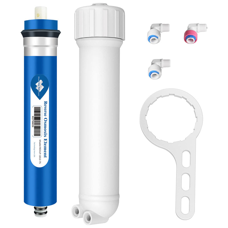 Membrane Solutions 75 GPD RO Membrane, Reverse Osmosis Membrane with Membrane Housing, Wrench, 1/4" Quick-Connect Fittings, Check Valve, Replacement for Under Sink Home Drinking RO Water Filter System 75 GPD Kit 1 Count (Pack of 1)