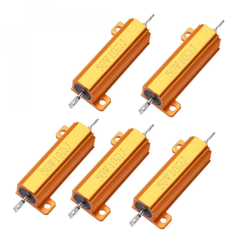 [Australia - AusPower] - uxcell 5pcs 50W 10 Ohm 5% Aluminum Housing Case Resistor, Wirewound Resistors Screw Tap Chassis Mounted, Gold 