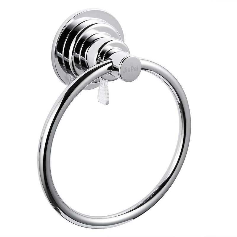 JiePai Vacuum Suction Cup Towel Ring,No Drill Bath Towel Holder, Chrome | Wall Mounted Round Towel Holder,Bathroom Hardware Accessories,Stainless Steel Hand Towel Holder,Adhesive Towel Ring Suction Towel Ring-chrome
