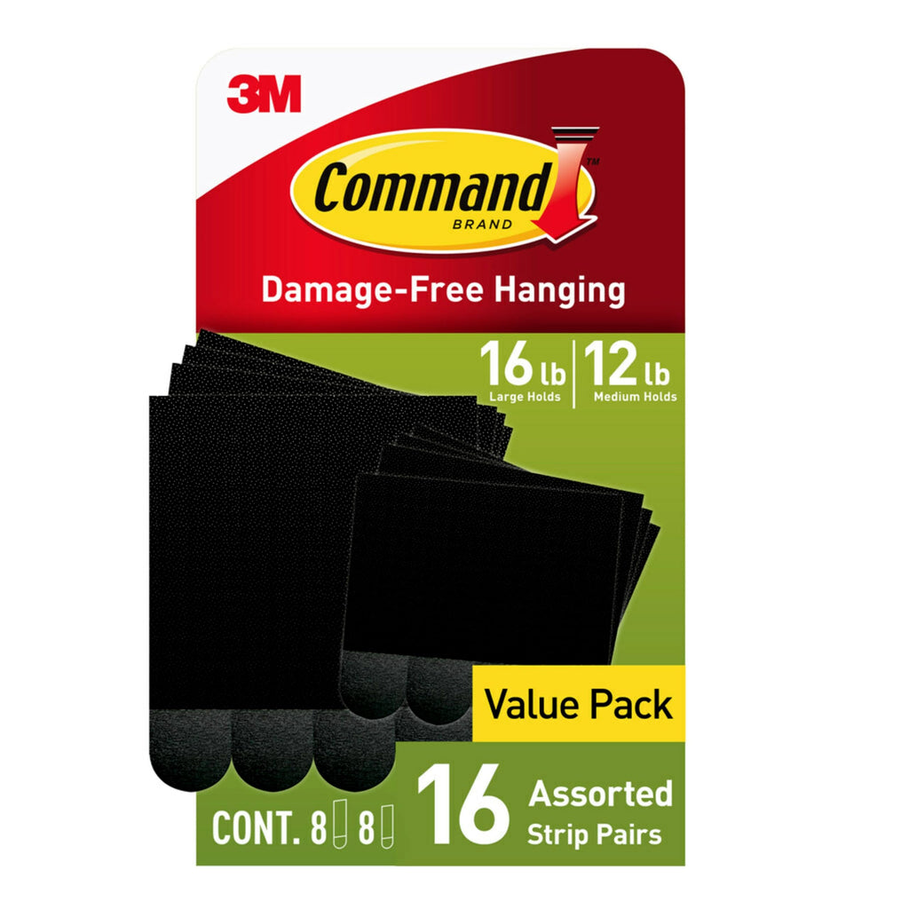 Command Medium and Large Picture Hanging Strips, Damage Free Hanging Picture Hangers, No Tools Wall Hanging Strips for Living Spaces, Black, 8 Medium Pairs and 8 Large Pairs