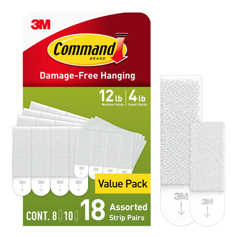 Command Picture Hanging Strips Variety Pack, Damage Free Hanging Picture Hangers, No Tools Wall Hanging Strips for Living Spaces, White, 10 Small Pairs and 8 Medium Pairs(36 Strips) Small & Medium