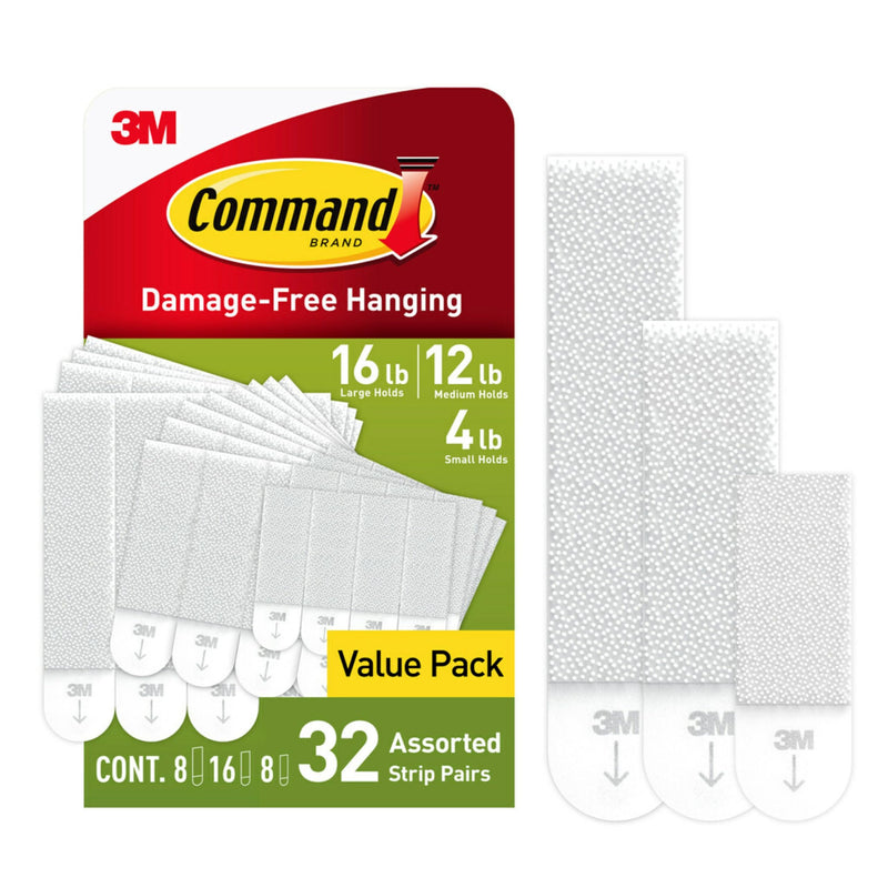 Command Picture Hanging Strips Variety Pack, Damage Free Hanging Picture Hangers, No Tools Wall Hanging Strips for Living Spaces, White, 8 Small Pairs, 16 Medium Pairs and 8 Large Pairs(64 Strips)