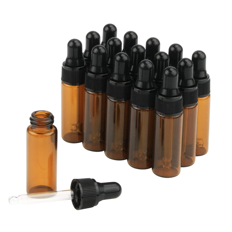 [Australia - AusPower] - 15Pcs Amber Glass Dropping Bottles 1ml 2ml 3ml 5ml Mini Essential Oil Dropper Bottles Empty Travel Sample Vials with Black Cap (5ml) 