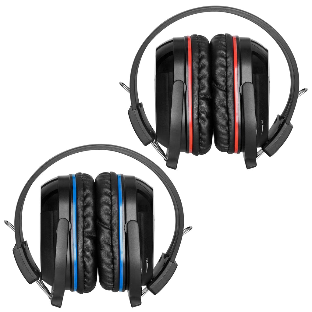 [Australia - AusPower] - SIMOLIO 2 Pack of IR Wireless Headphones for in Car TV Video Audio Listening, 2 Channel Car DVD Headphones for Kids, Universal Infrared Headphones for Car DVD Headrest Video, AUX Cord, Not Bluetooth 1-Red+Blue 