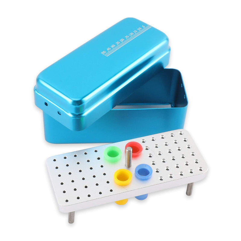 Annhua 60 Holes Dental Bur Blocks with Measurable Cover Autoclavable, Aluminum Burs Case Organizer Disinfection Holder Box for Dental Lab, Dentist Tool - Blue