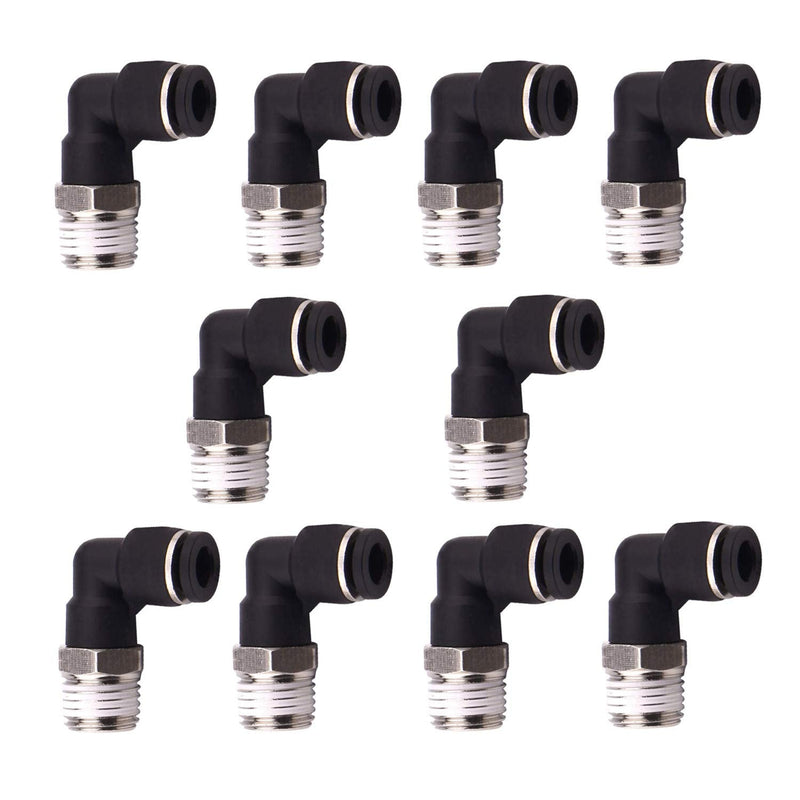[Australia - AusPower] - 10 Pack Push to Connect Air Fittings 90 Degree Pneumatic Tube Fitting Male Elbow 1/4" Tube OD x 1/8" NPT Thread 1/4" OD x 1/8" NPT 