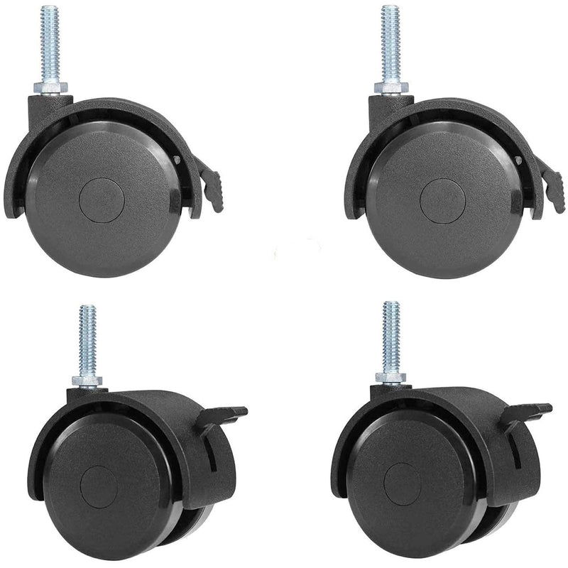 [Australia - AusPower] - AAGUT 2" Swivel Stem Casters with Locking Brake Threaded 1/4" - 20 x 1" for Furniture and Shelves, Black Replacement Castors, Pack of 4 1/4" - 20 x 1" Stem 
