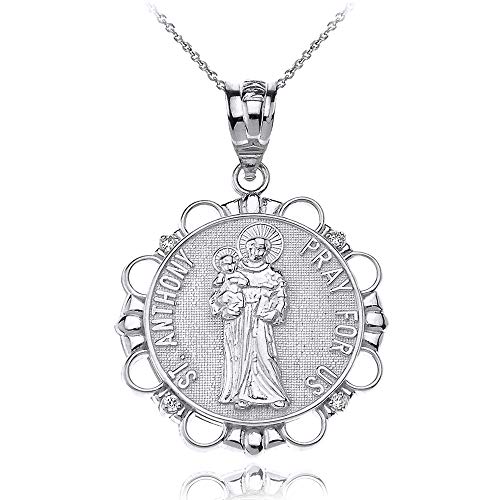 Claddagh Gold Sterling Silver Round Saint Anthony Patron of Lost Articles Medal CZ Pendant Necklace 18.0 Inches