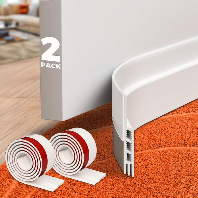 [Australia - AusPower] - Holikme 2 Door Draft Stopper Under Door Draft Blocker Insulator Door Sweep Weather Stripping Noise Stopper Strong Adhesive White 37 inch 