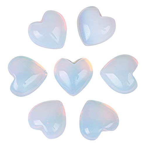 7 Pcs Healing Crystal Synthesis Opalite Heart Love Carved Palm Worry Stone(0.6 Inch) White-opalite 0.6"*0.6"*0.4"
