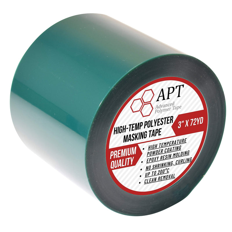 APT,2 Mil Polyester Tape with Silicone Adhesive, PET Tape, high Temperature Tape, 3.5 mil Thickness, Powder Coating, E-Coating (1, 3" x 72Yds)