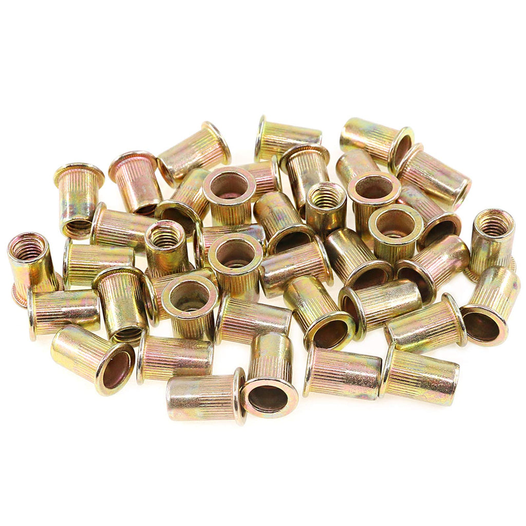 Keadic 100Pcs M8 Metric Zinc Plated Carbon Steel Rivet Nut Flat Head Threaded Insert Nutsert Kit (M8)