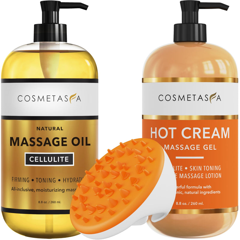 [Australia - AusPower] - Cellulite Massage Oil, Gel & Mitt - Natural Hot Cream Massage Gel, Oil & Massager - Firm, Tone, Tighten & Moisturize Skin. Soothes Muscles (8.8 oz.) Hot Cream, Cellulite, & Scrub 8.8 Fl Oz (Pack of 2) 