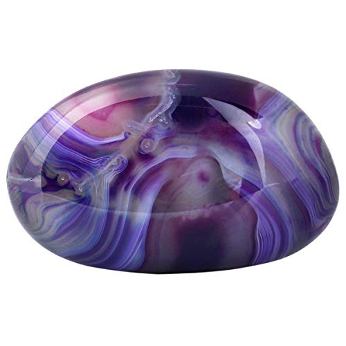 TUMBEELLUWA Polished Dyed Purple Agate Worry Stone Anxiety Stress Relief