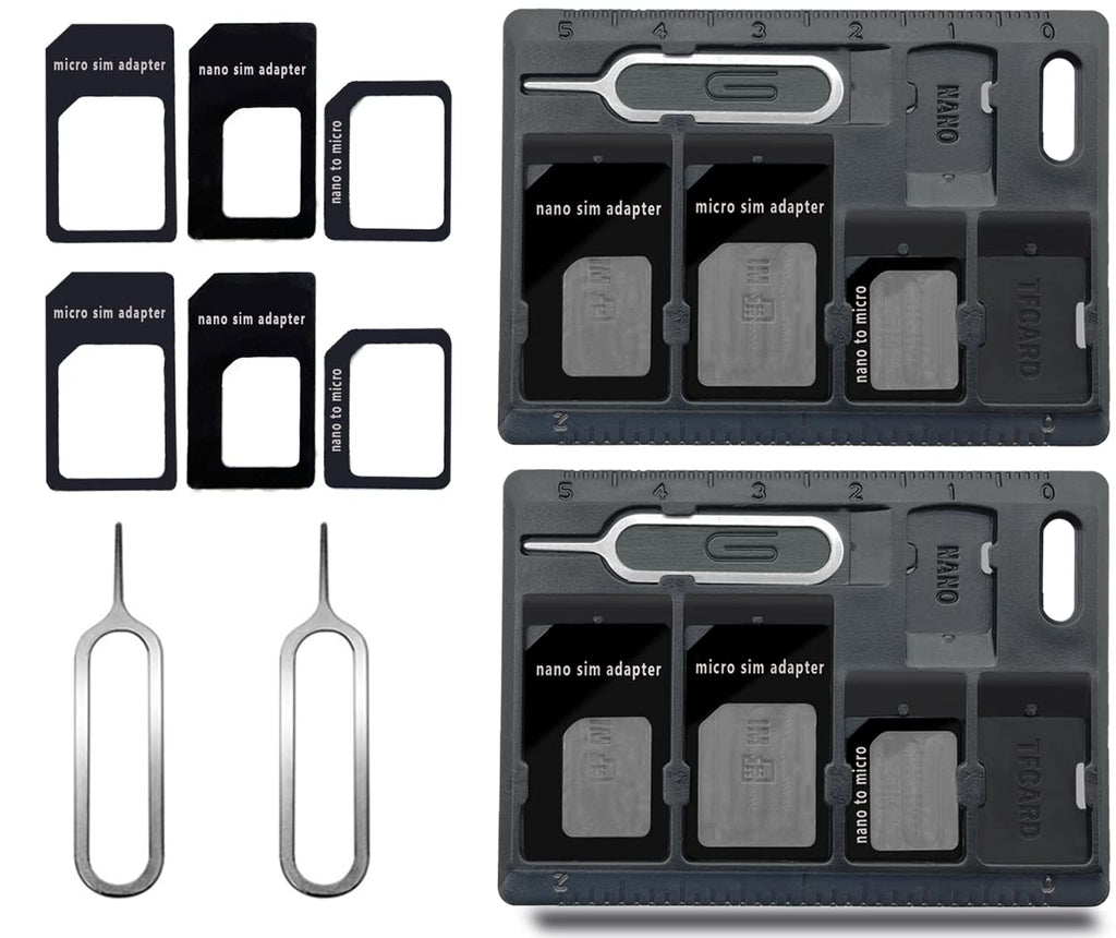 [Australia - AusPower] - 2 Packs SIM Card Holders with Tray Opener Pins, Card Storage Tool Set for Standard Micro Nano Micro-SD Memory Cards, with 3 Card Adapters and 1 Eject Pins - Black 