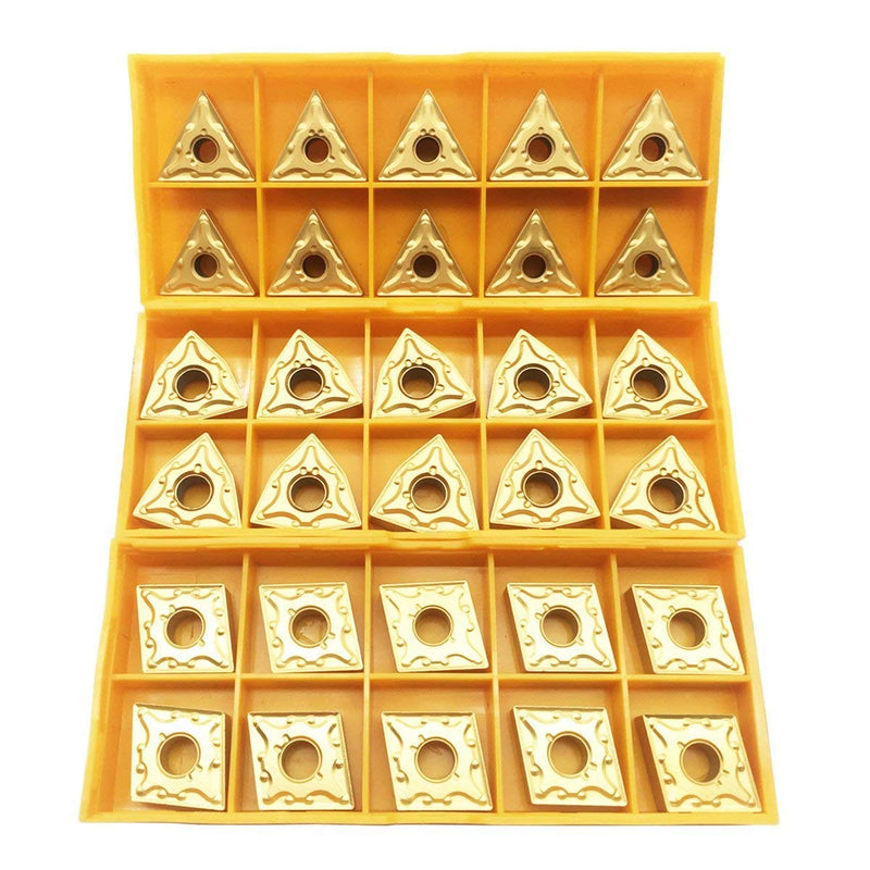 30PCS CNMG 431 + WNMG 431 + TNMG 331 CNC Lathe Indexable Solid Carbide Turning Insert Blade for Lathe Turning Tool Holder | ASZLBYM turning plates for turning tool turning steel with turning plate 30 Stück Gold