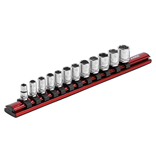 ARES 1/4-inch magnetic socket organizer rail, 12-inch socket holder for 1/4-inch drive tool trays