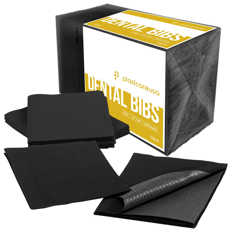 [Australia - AusPower] - Disposable Dental Bibs 13"x18" - 3 Ply Waterproof Tattoo Bib Sheet for Patients - Dentist or Medical Tray Cover and Nail Table Cover Supplies, Black 