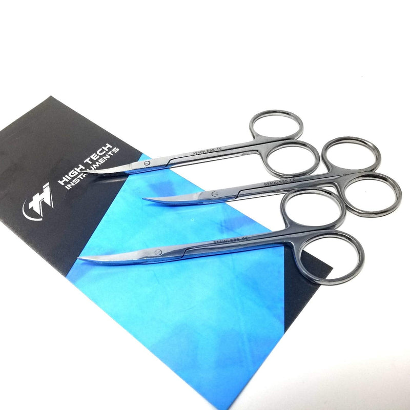 [Australia - AusPower] - HTI BRAND Iris Micro Dissection Lab Sharp Scissors, Curved, 4.5" (11.43cm) Fine Point , Stainless Steel (Pack of 3) Pack of 3 