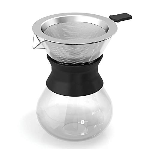Boxtree Pour Over Coffee Maker Set with Reusable Stainless Steel Drip Filter Elegant Coffee Dripper Pot Glass Carafe & Permanent Stainless Steel Filter