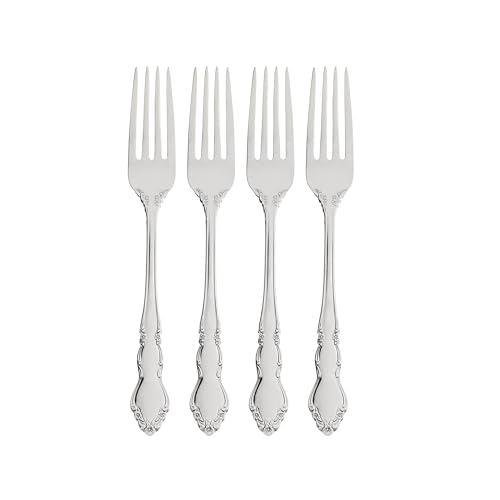 Set of four Oneida Dover dinner forks with sleek silverware design, perfect for everyday or formal dining.