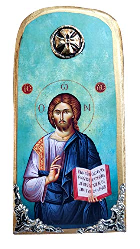 Wooden Greek Christian Orthodox Wood Icon of Jesus Christ / OP10