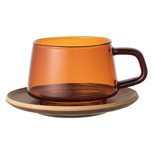 KINTO 21742 SEPIA Cup & Saucer, 9.1 fl oz (270 ml), Amber, Heat-Resistant Glass, Gift, Present