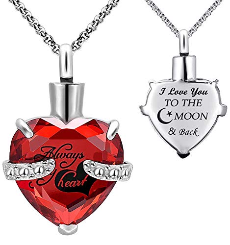 YOUFENG Urn Necklaces for Ashes Always in My Heart Heart Cremation Jewelry Memorial Pendant Birthstone Necklace January URN