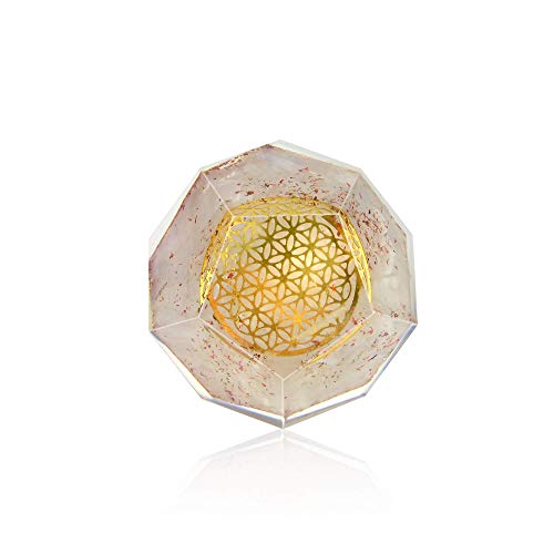 Orgonite Crystal Selenite Dodecahedron - Orgone Energy Generator Healing Chakra Stone with Flower of Life Design for Spiritual Balance, Meditation, Yoga, Reiki, Office and Home Décor Selenite Crystal