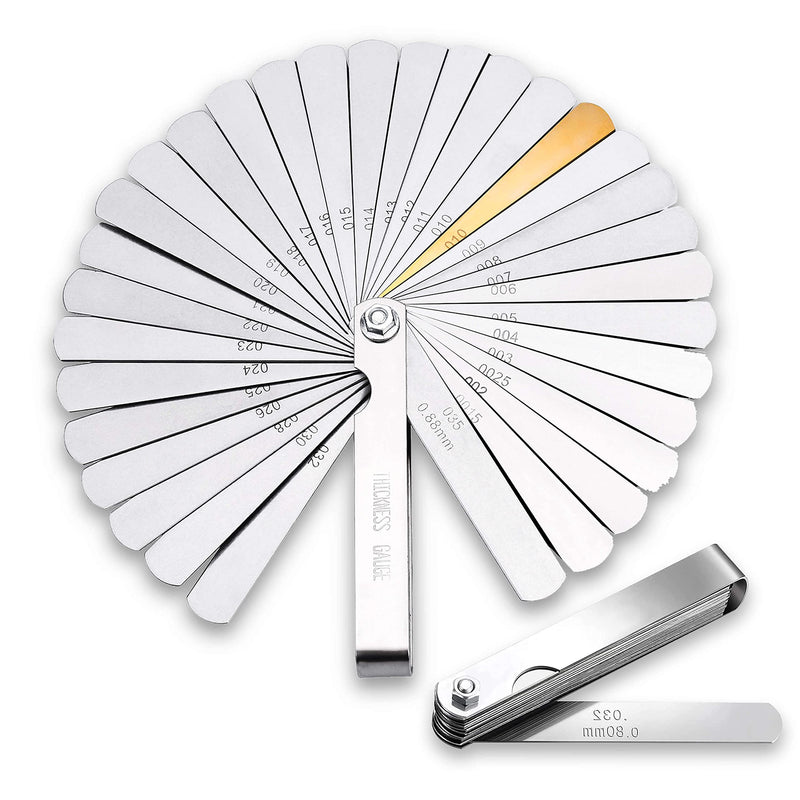 Feeler Gauge, Pack of 32, Stainless Steel Shims for Checking Valve Clearance and Other Dimensions on the Engine, Foldable Tool, Valve Gauge, Blade Gauge for Car/Motorcycle 1