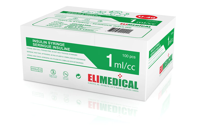 [Australia - AusPower] - Veterinary Insulin Syringe 40IU (U-40), 1cc (1ml), 28G x 1/2 inch (12.7 mm), Individually Packed, for Pet Cat or Dog, 100 per box, 10V2813BB 