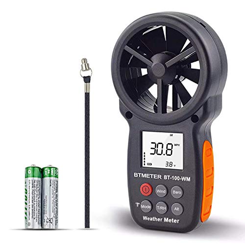 BTMETER Digital Anemometer Barometer Handheld BT-100WM Wind Gauge CFM Wind Speed Meter for Wind Speed Temperature Wind Chill Tester with Moisture, Altitude, for Drone Flight HVAC