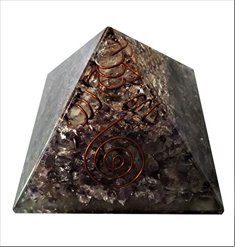 Purpledip Amethyst Orgone Pyramid with Crystal Quartz Energy Rod: Good Luck Healing Charm, Divine Spiritual Crystal Stone (11509)
