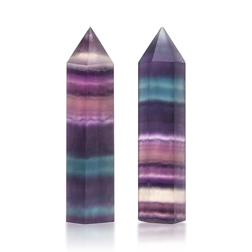 2Pcs Small Natural Rainbow Fluorite Crystal Wand Quartz Point 1.9"