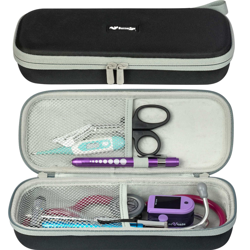 ButterFox Semi Hard Stethoscope Carry Case, fits 3M Littmann Stethoscope and Other Accessories - (Black) Black