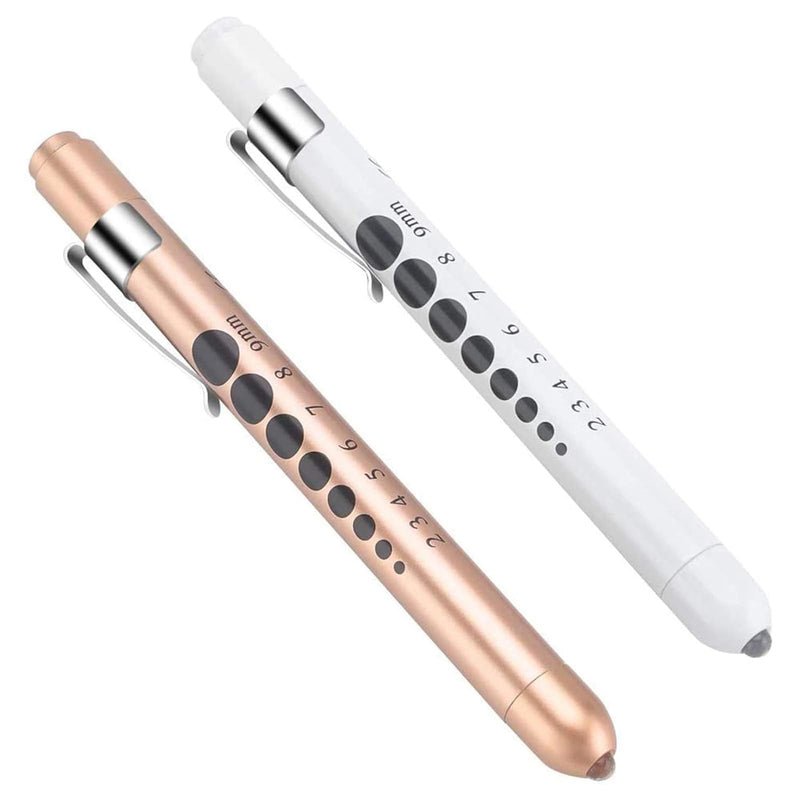 [Australia - AusPower] - CAVN Pen Light with Pupil Gauge LED Penlight for Nurses Doctors, 2 Pcs Reusable Medical Penlight for Nursing Students (Rose Gold/White) Rose Gold and White 