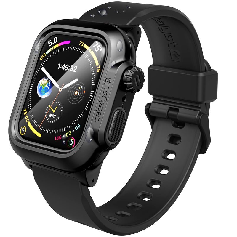 [Australia - AusPower] - 330ft Waterproof Case for Apple Watch Series SE 6/5/4 44mm, Soft Silicone Watch Band, Shock Proof Rugged Protective Case, Free Microfiber Cloth included – (Gray) Black 