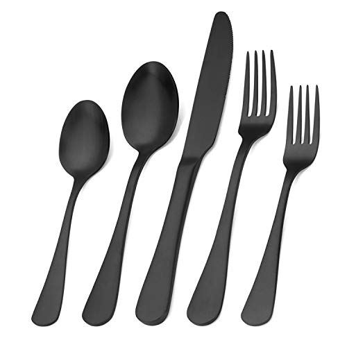 Matte Black Silverware Set, Satin Finish 20-Piece Stainless Steel Flatware Set,Kitchen Utensil Set Service for 4,Tableware Cutlery Set for Home and Restaurant, Dishwasher Safe Matte Black