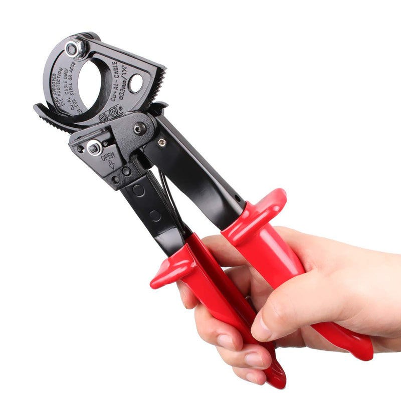 [Australia - AusPower] - Ratchet Cable Cutter, Heavy Duty Wire Cutter for Aluminum Copper Cable up to 240mm², Ratcheting Wire Cutting Hand Tool HS-325A 
