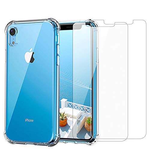 [Australia - AusPower] - iPhone XR Clear Case & Screen Protector | 2 in 1 Bundle Package | 2 Tempered Glass Screen Protectors | Crystal Clear Transparent Soft Case | Shockproof Bumpers | Slim Fit | iPhone XR Clear XR 
