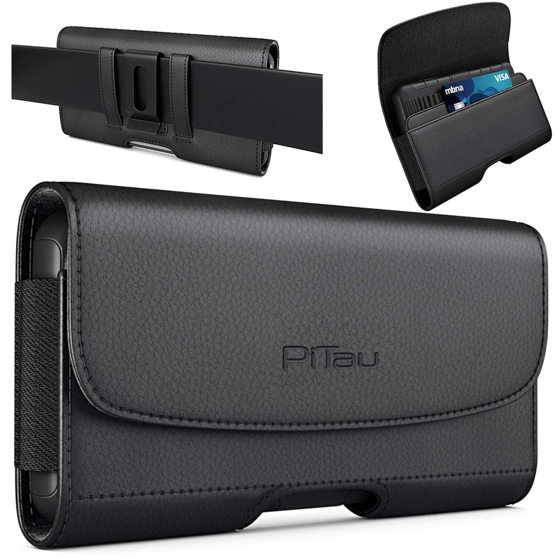 [Australia - AusPower] - PiTau Holster for iPhone 15 15 Pro 14, 14 Pro, 13 Pro, 13, 12 Pro, 12, iPhone 11, XR - Premium Cell Phone Case with Belt Clip [Magnetic Closure] ID Card Holder Pouch (Fits Otterbox Commuter Case on) Medium Black 