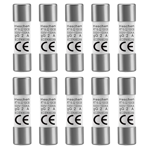 Heschen Cylindrical Ceramic Tube Fuse Link RT18-32 (RO15) 10 * 38 mm 2A 500V CE TüV Pack of 10