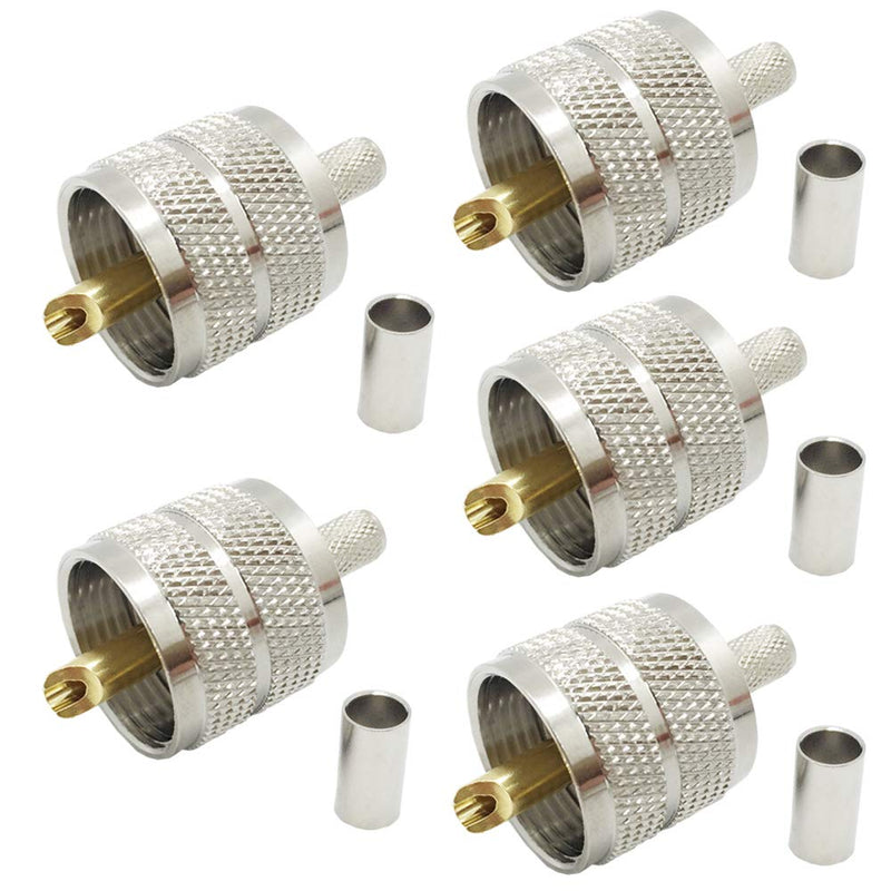 [Australia - AusPower] - RFIOTASY Pack of 5 UHF PL-259 PL259 Male-Plug Crimp Coax Connector Adapter RF Connector for RG58/U LMR195 Coax Cable Compatiable with Ham Radio (UHF Male Crimp RG58) 