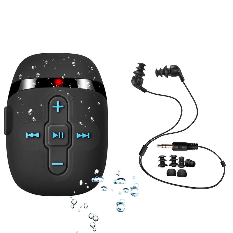 [Australia - AusPower] - Waterproof MP3 Player for Swimming and Running, Underwater Headphones with Short Cord, Shuffle Feature Black 