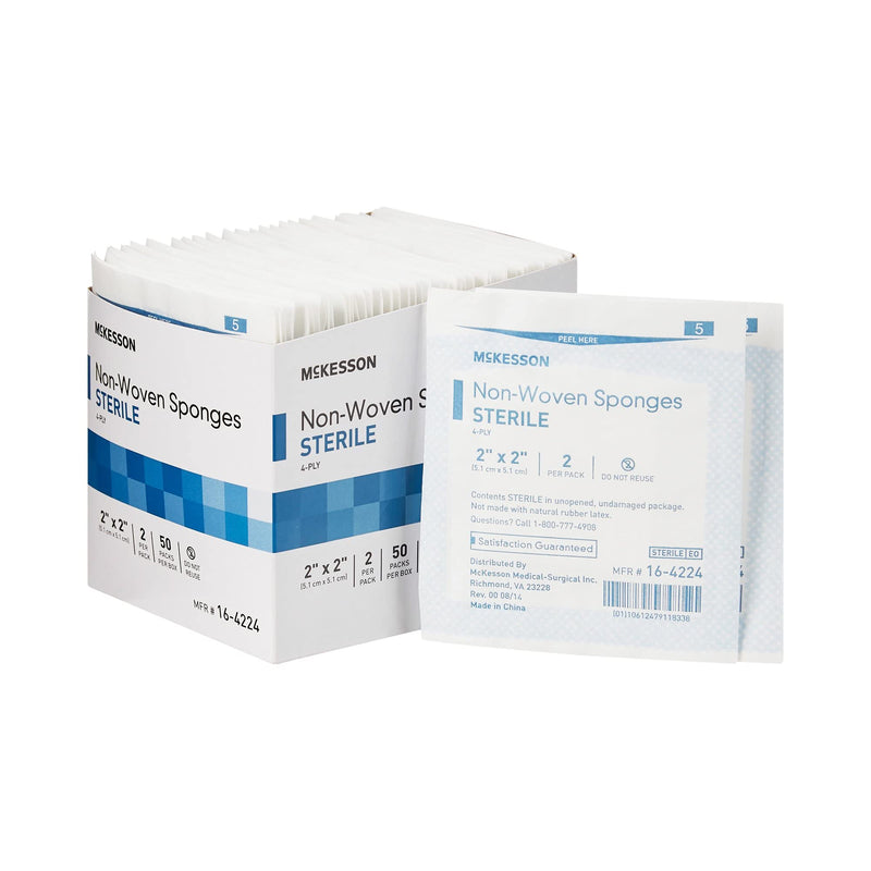 [Australia - AusPower] - McKesson Non-Woven Sponges, Sterile, 4-Ply, Polyester/Rayon, 2 in x 2 in, 2 per Pack, 50 Packs, 100 Total 2 X 2 Inch ( 100 Count ) 