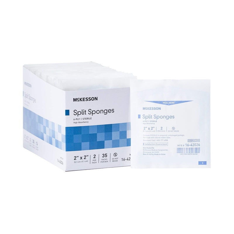[Australia - AusPower] - McKesson Split Sponges, 6-Ply Sterile, I.V. and Tracheostomy Dressings, Polyester/Rayon Blend, 2 in x 2 in, 2 per Pack, 1 Pack 2 X 2 Inch ( 70 ct) 